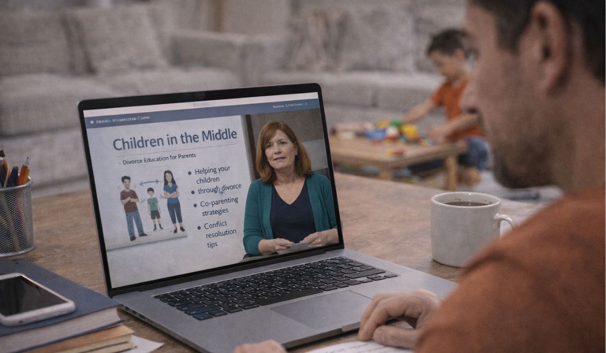 Parent receive online guidance to help his children adapt to divorce.