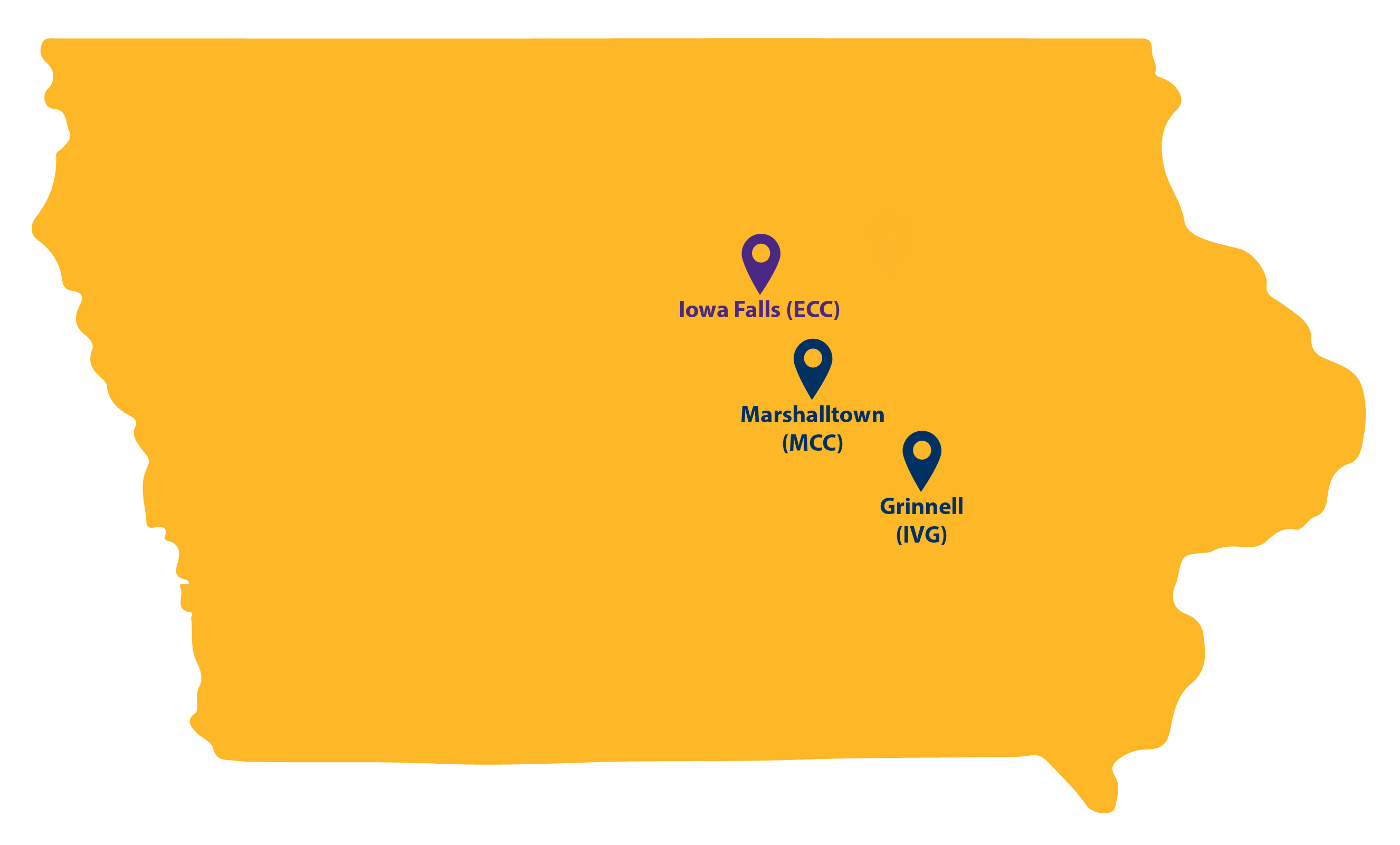 iowa map with ECC, MCC and IVG indicated
